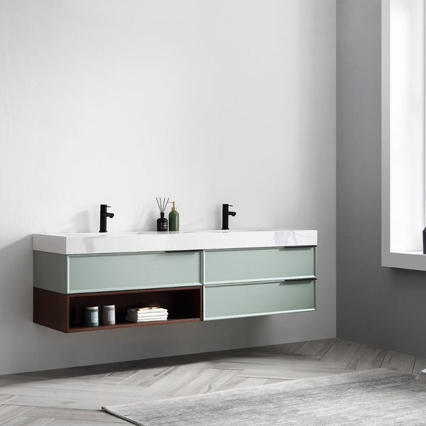 MARFA 72” ALOE GREEN/WALNUT BATHROOM VANITY