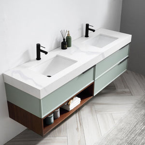 MARFA 72” ALOE GREEN/WALNUT BATHROOM VANITY