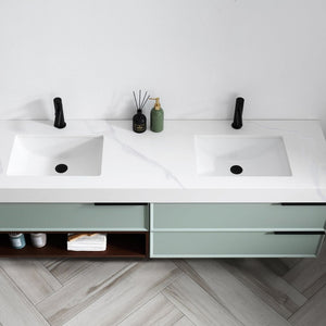 MARFA 72” ALOE GREEN/WALNUT BATHROOM VANITY