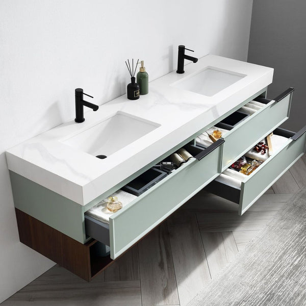 MARFA 72” ALOE GREEN/WALNUT BATHROOM VANITY