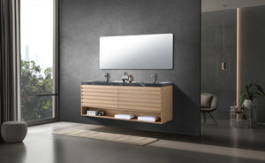 MATERA 72" PECAN OAK WITH BLACK COUNTERTOP BATHROOM VANITY