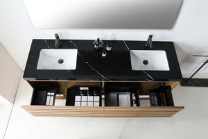MATERA 72" PECAN OAK WITH BLACK COUNTERTOP BATHROOM VANITY