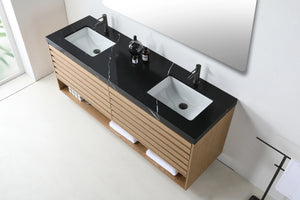 MATERA 72" PECAN OAK WITH BLACK COUNTERTOP BATHROOM VANITY