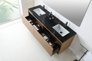 MATERA 72" PECAN OAK WITH BLACK COUNTERTOP BATHROOM VANITY