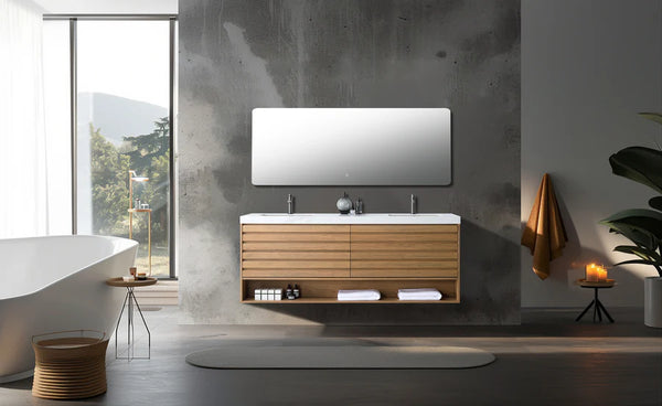 MATERA 72" PECAN OAK WITH WHITE COUNTERTOP BATHROOM VANITY