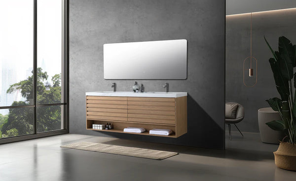 MATERA 72" PECAN OAK WITH WHITE COUNTERTOP BATHROOM VANITY