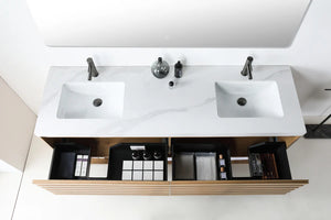 MATERA 72" PECAN OAK WITH WHITE COUNTERTOP BATHROOM VANITY