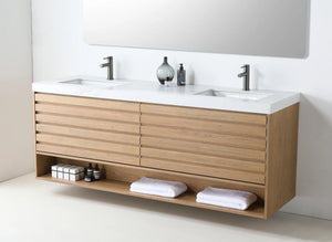 MATERA 72" PECAN OAK WITH WHITE COUNTERTOP BATHROOM VANITY
