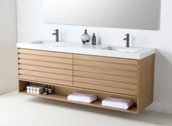 MATERA 72" PECAN OAK WITH WHITE COUNTERTOP BATHROOM VANITY