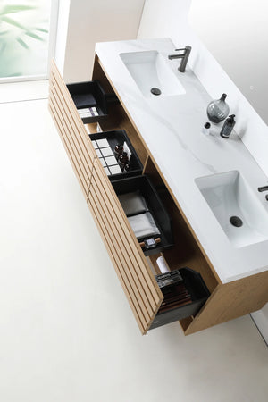 MATERA 72" PECAN OAK WITH WHITE COUNTERTOP BATHROOM VANITY