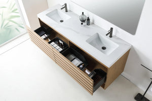 MATERA 72" PECAN OAK WITH WHITE COUNTERTOP BATHROOM VANITY