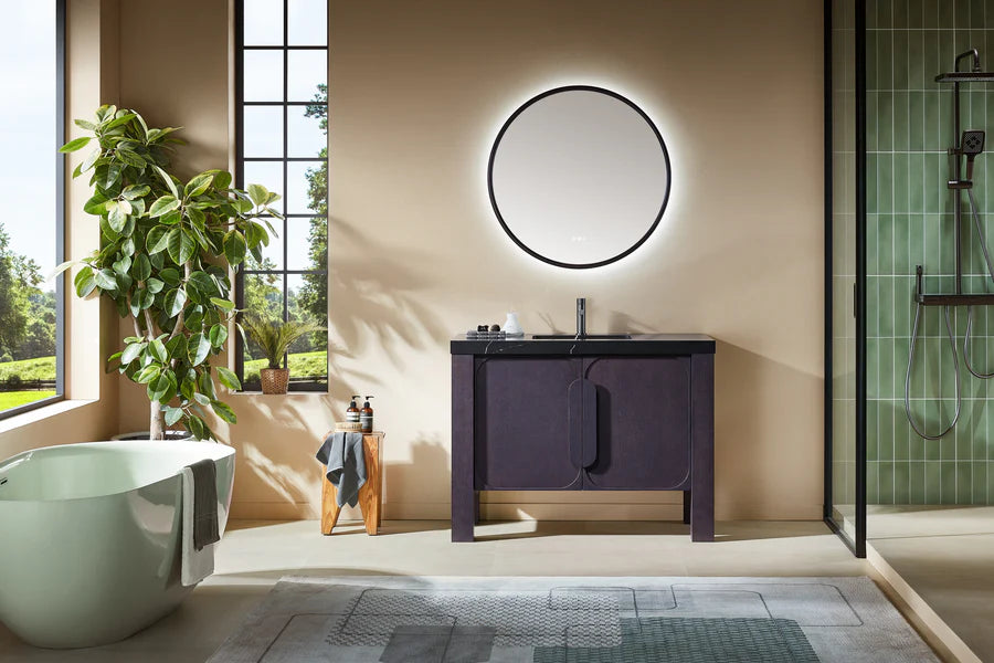 MUNICH 48" ESPRESSO OAK WITH BLACK COUNTERTOP BATHROOM VANITY