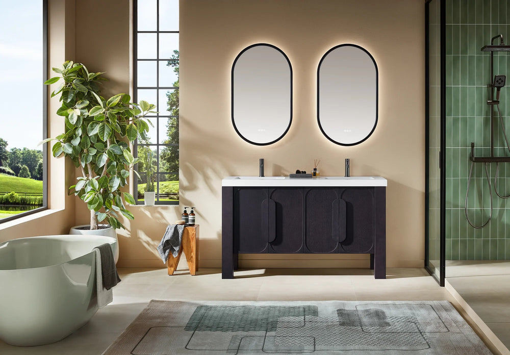 MUNICH 60" ESPRESSO OAK WITH WHITE COUNTERTOP BATHROOM VANITY