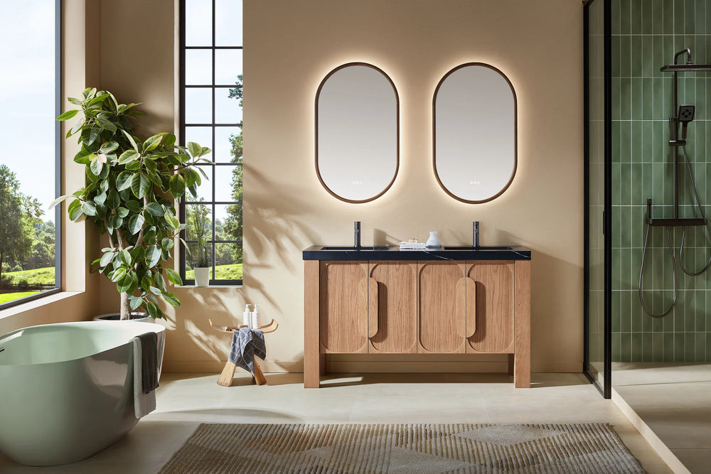 MUNICH 60" NATURAL TEAK WITH BLACK COUNTERTOP BATHROOM VANITY