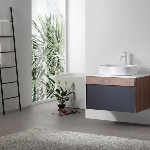 RONDA 30” DARK BLUE AND WALNUT BATHROOM VANITY