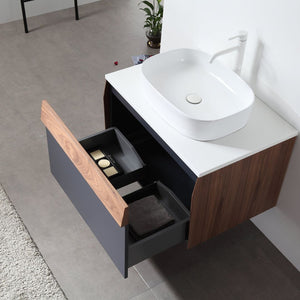 RONDA 30” DARK BLUE AND WALNUT BATHROOM VANITY