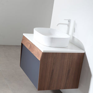RONDA 30” DARK BLUE AND WALNUT BATHROOM VANITY