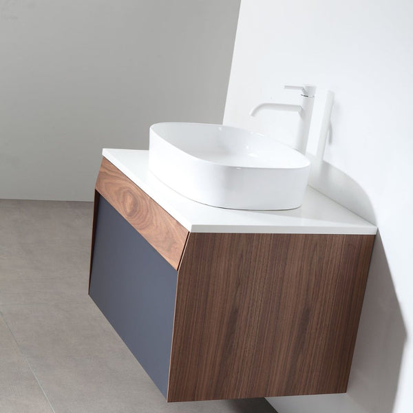 RONDA 30” DARK BLUE AND WALNUT BATHROOM VANITY