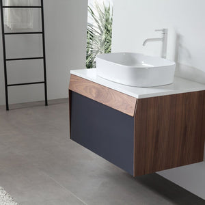 RONDA 30” DARK BLUE AND WALNUT BATHROOM VANITY