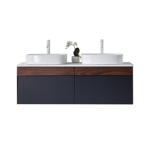 RONDA 55” DARK BLUE WALL AND WALNUT BATHROOM VANITY