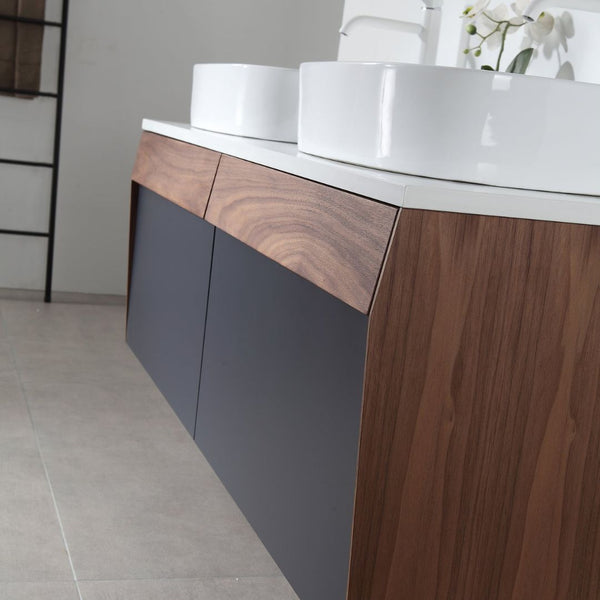 RONDA 55” DARK BLUE WALL AND WALNUT BATHROOM VANITY