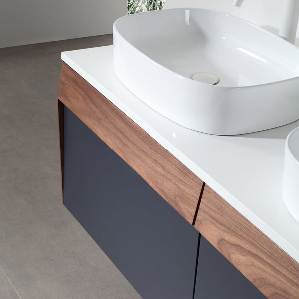 RONDA 55” DARK BLUE WALL AND WALNUT BATHROOM VANITY