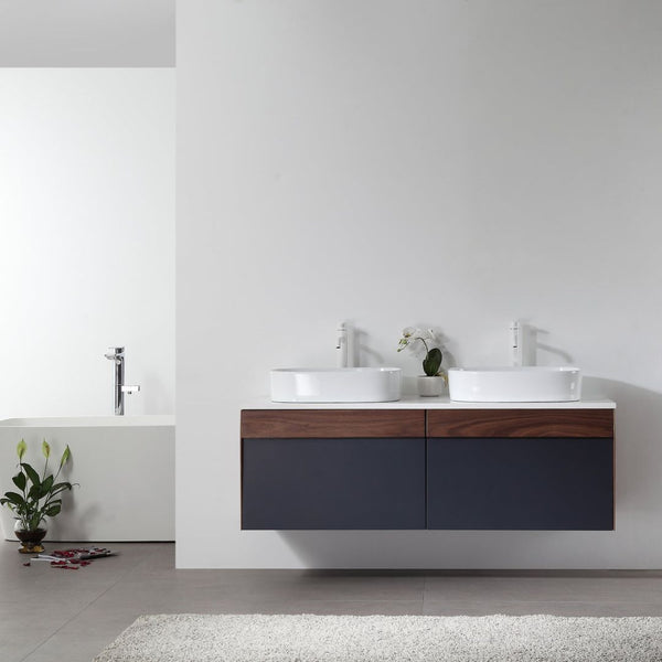 RONDA 55” DARK BLUE WALL AND WALNUT BATHROOM VANITY