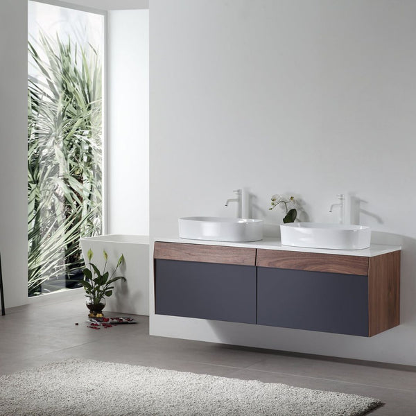 RONDA 55” DARK BLUE WALL AND WALNUT BATHROOM VANITY