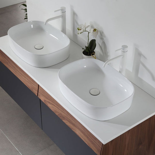 RONDA 55” DARK BLUE WALL AND WALNUT BATHROOM VANITY