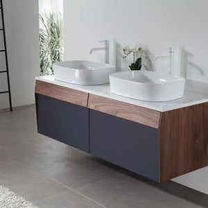 RONDA 55” DARK BLUE WALL AND WALNUT BATHROOM VANITY