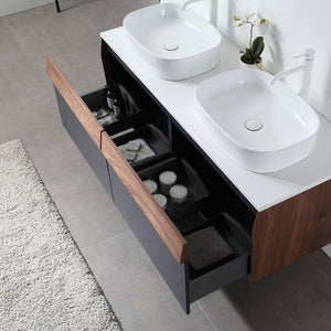RONDA 55” DARK BLUE WALL AND WALNUT BATHROOM VANITY