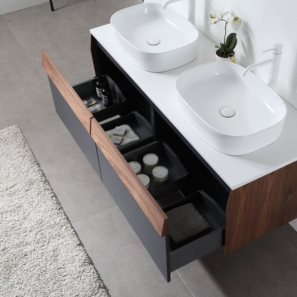 RONDA 55” DARK BLUE WALL AND WALNUT BATHROOM VANITY