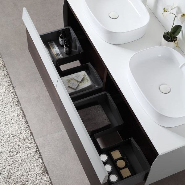 RONDA 55” SMOKE GRAY OAK WALL BATHROOM VANITY