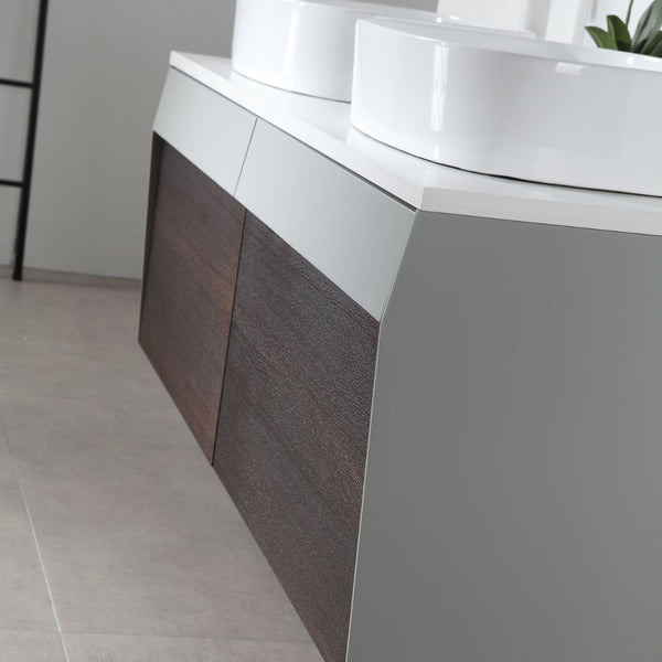 RONDA 55” SMOKE GRAY OAK WALL BATHROOM VANITY