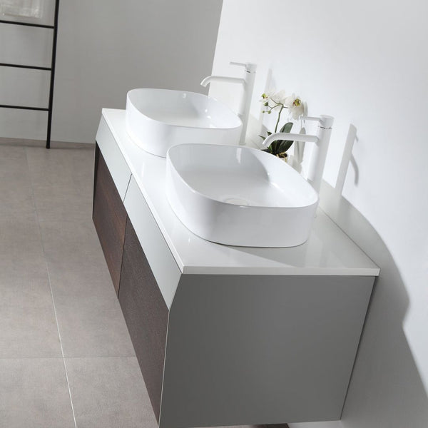 RONDA 55” SMOKE GRAY OAK WALL BATHROOM VANITY