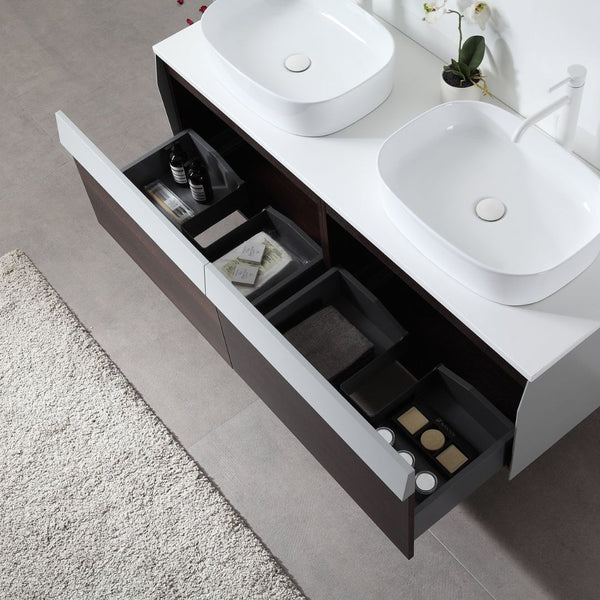 RONDA 55” SMOKE GRAY OAK WALL BATHROOM VANITY
