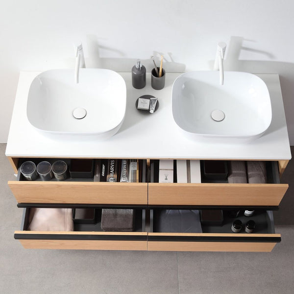 SINTRA 55” WHITEWASH OAK BATHROOM VANITY