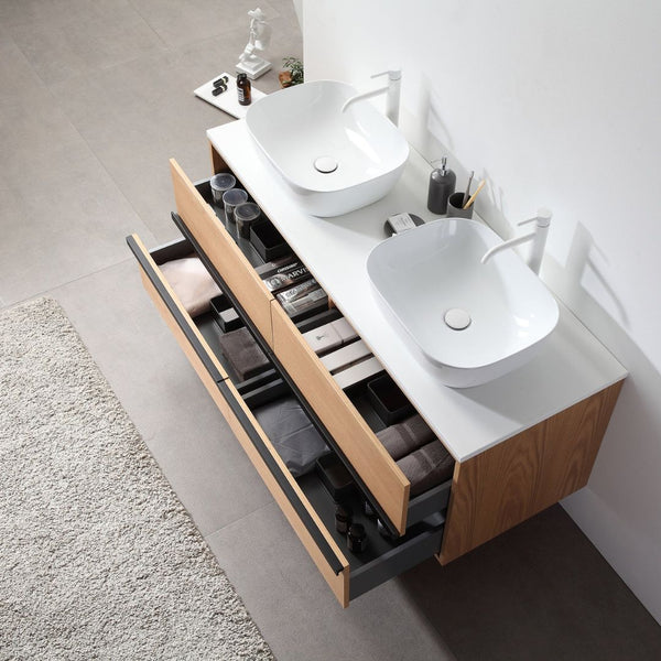 SINTRA 55” WHITEWASH OAK BATHROOM VANITY