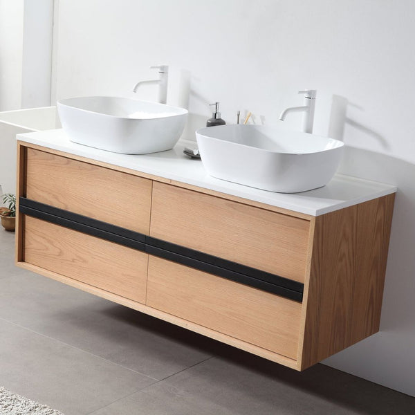 SINTRA 55” WHITEWASH OAK BATHROOM VANITY