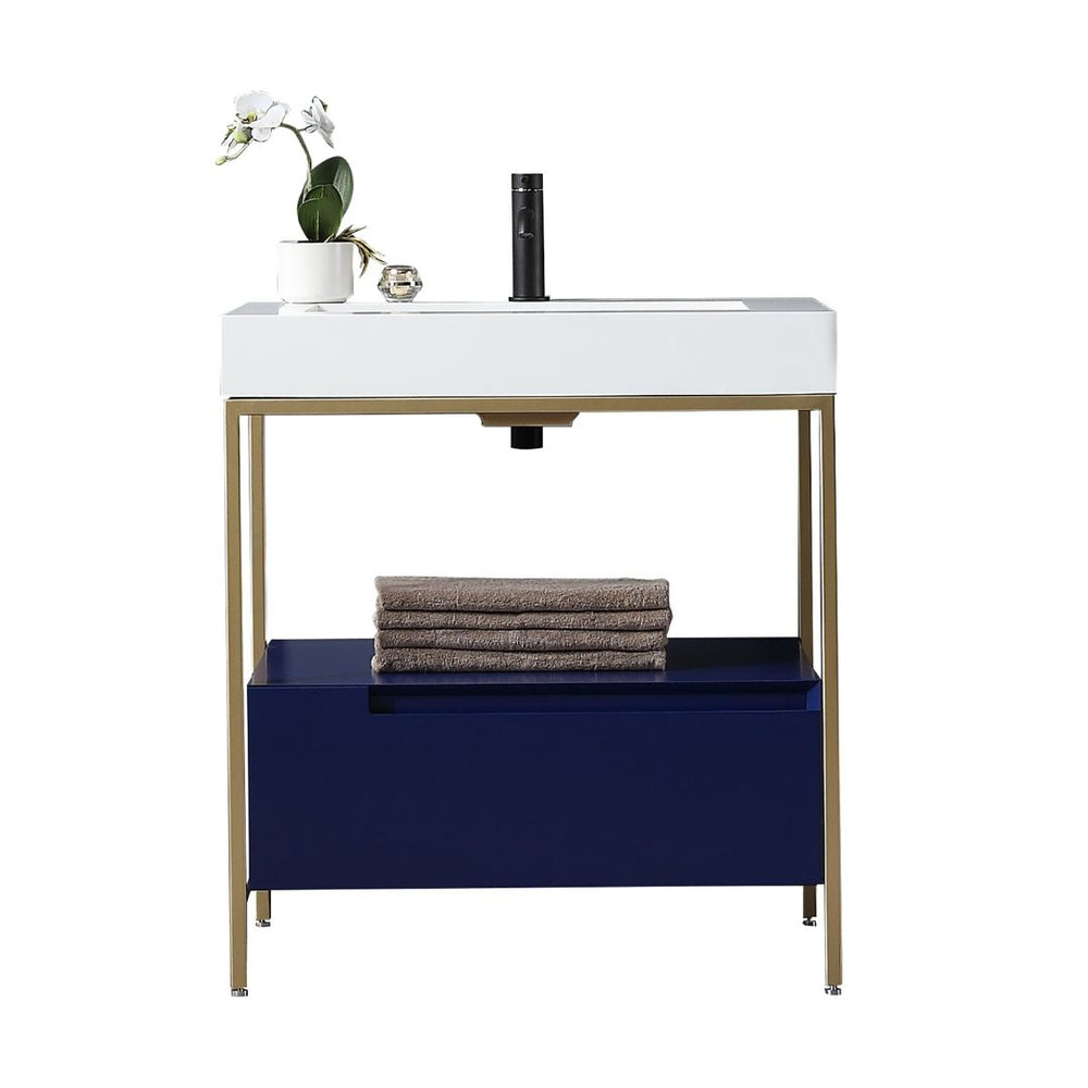TEXEL 30” NAVY BLUE AND GOLD FRAME BATHROOM VANITY