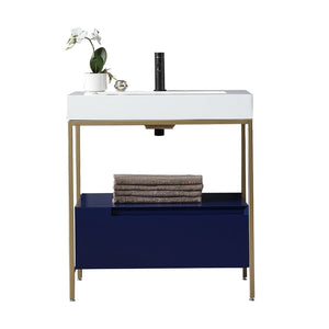 TEXEL 30” NAVY BLUE AND GOLD FRAME BATHROOM VANITY