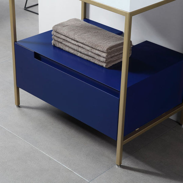 TEXEL 30” NAVY BLUE AND GOLD FRAME BATHROOM VANITY