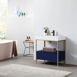 TEXEL 30” NAVY BLUE AND GOLD FRAME BATHROOM VANITY