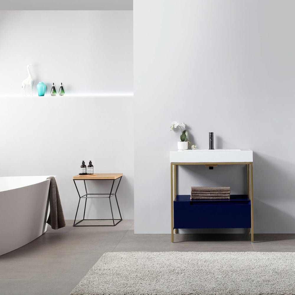TEXEL 30” NAVY BLUE AND GOLD FRAME BATHROOM VANITY