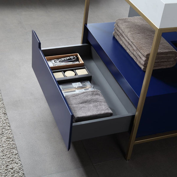 TEXEL 30” NAVY BLUE AND GOLD FRAME BATHROOM VANITY