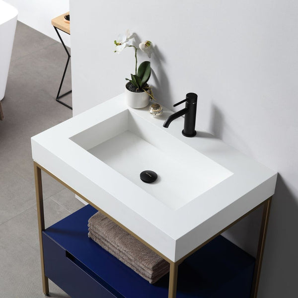 TEXEL 30” NAVY BLUE AND GOLD FRAME BATHROOM VANITY