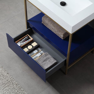 TEXEL 30” NAVY BLUE AND GOLD FRAME BATHROOM VANITY