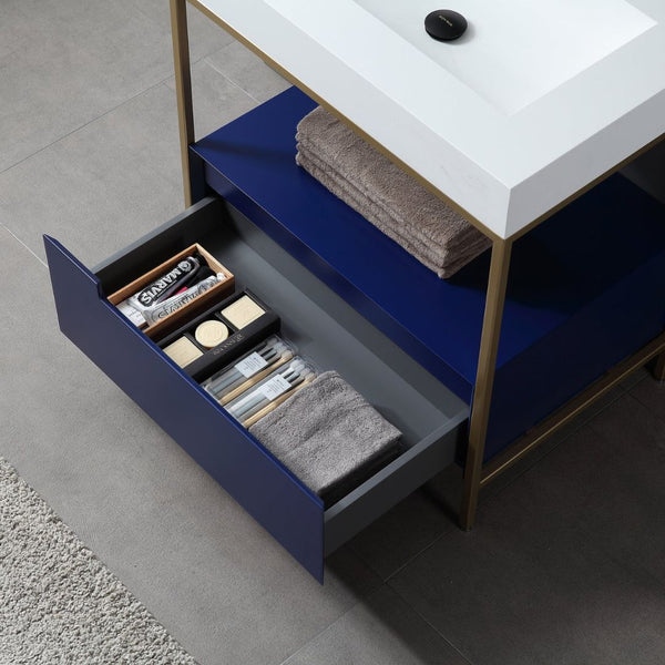 TEXEL 30” NAVY BLUE AND GOLD FRAME BATHROOM VANITY