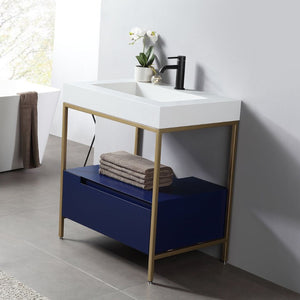 TEXEL 30” NAVY BLUE AND GOLD FRAME BATHROOM VANITY