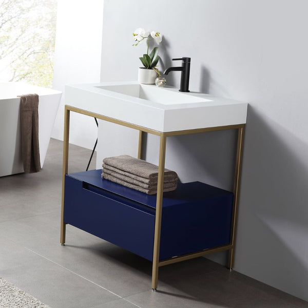 TEXEL 30” NAVY BLUE AND GOLD FRAME BATHROOM VANITY
